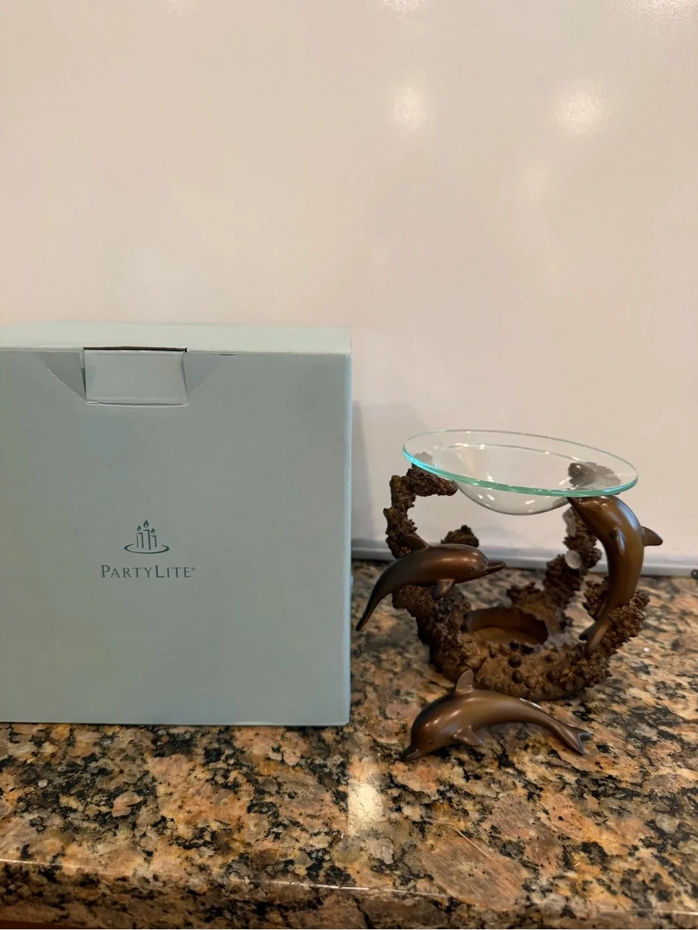 PartyLite Bronze Dolphin Wax Melt Warmer 1 broke dolphin